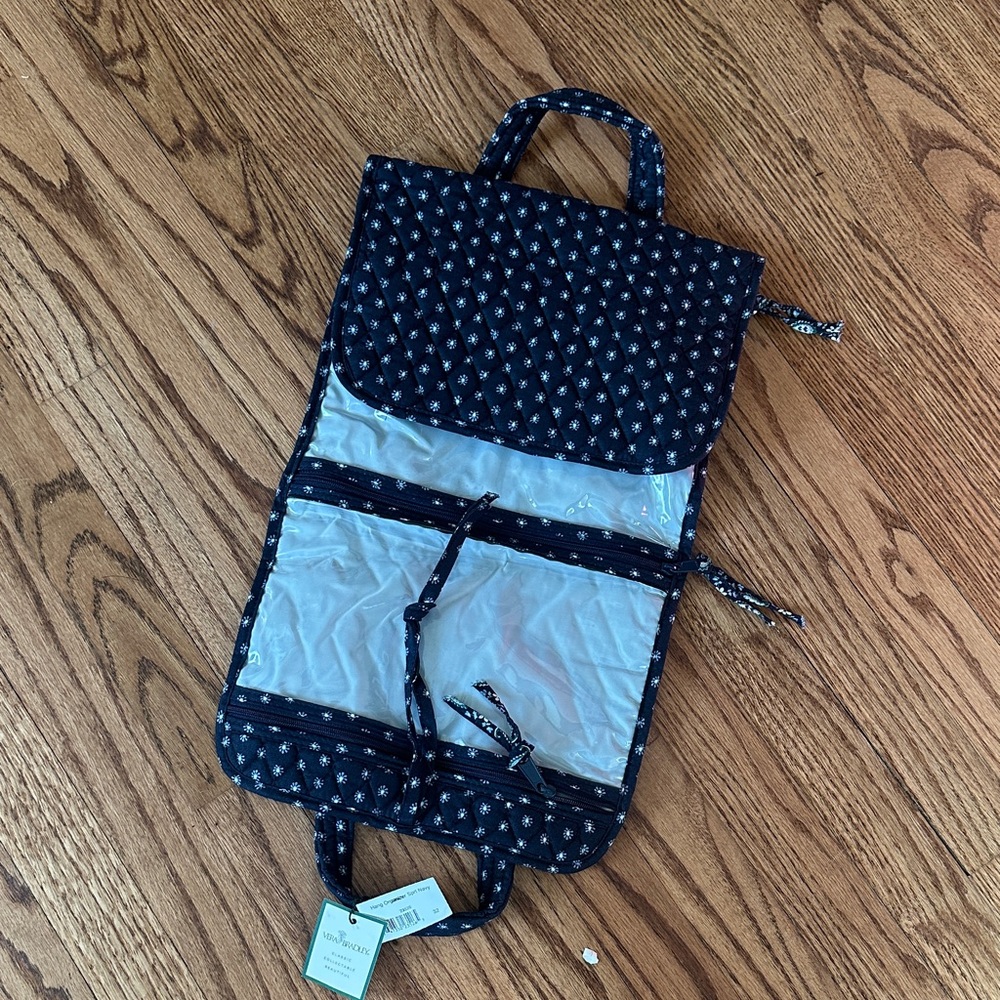 Vera Bradley Navy Floral Quilted Hanging Cosmetic Organizer